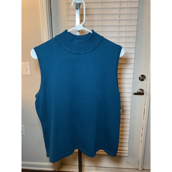 Sofia Rose Mock Neck‎ Sleeveless Knit Top Sweater Vest Teal Blue XL - Picture 1 of 7